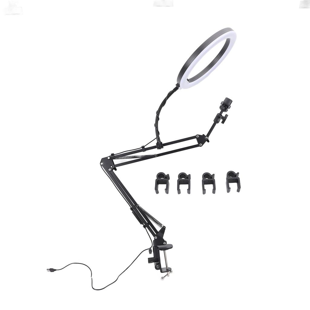 Overhead Ring Light with Phone Clip Adjustable Desktop Ring Light for Beauty Makeup Nail Art Live