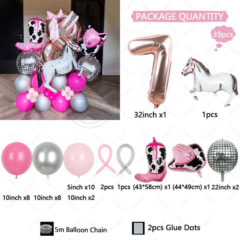39pcs Pink Western Cowboy Foil Helium Balloon Boot Shape Hat Horse Racing Photo Props Cow Air Globos Birthday Party Supplies