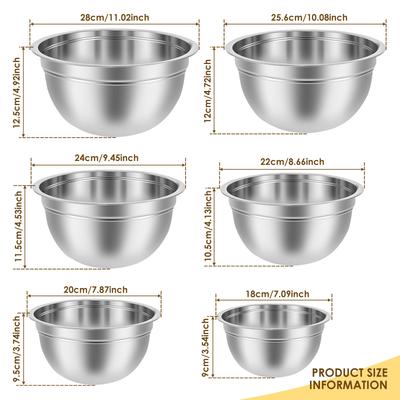 5/6 Stück Edelstahl Rührschüssel Set Lebensmittelaufbewahrung Organizer Schüssel Mixgröße Stapelbare Schüssel zum Backen Kochen Salat und Lebensmittelzubereitung