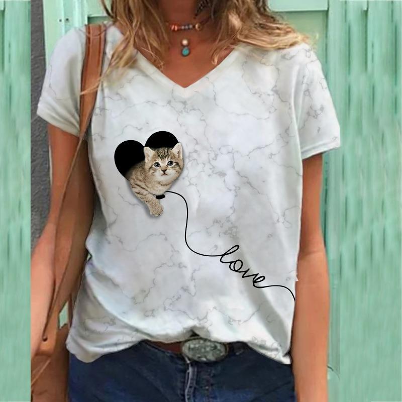 

Плюс размер XL-7XL Футболка с цветочным принтом, V-образный вырез, женская футболка с короткими рукавами, женский топ 7XL