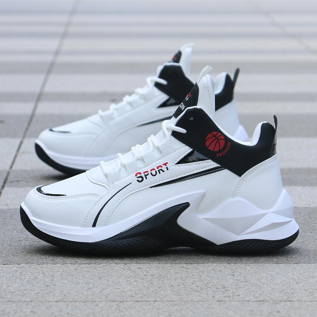 Męskie buty sportowe typu high top z wodoodporną skórzaną powierzchnią, buty do koszykówki, modne buty na deskorolkę z wysoką przyczepnością