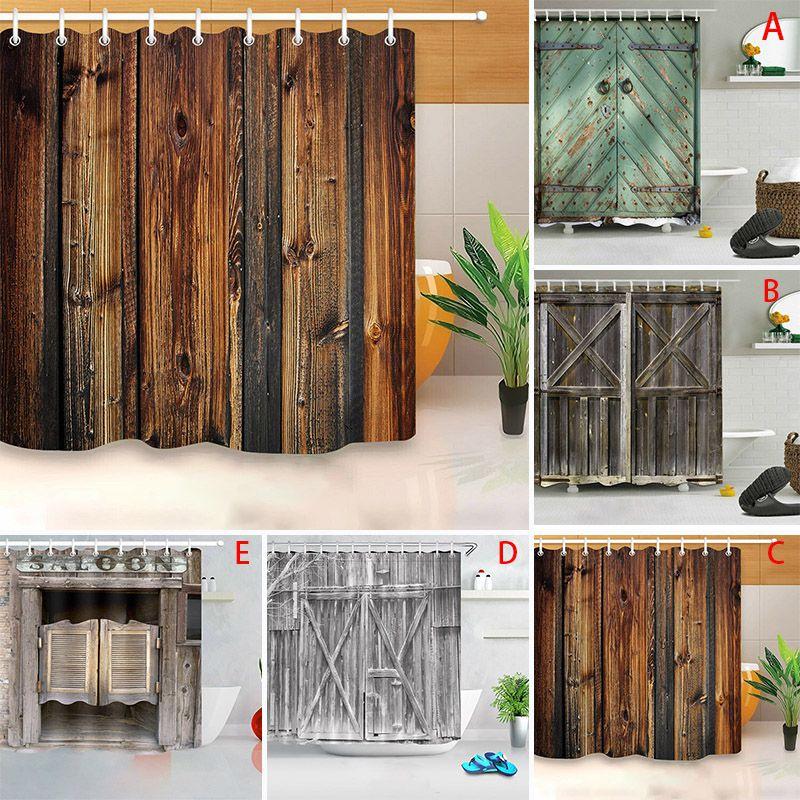 3d Print Fabric Rustic Wood Shower Curtain Set Waterproof Mildewproof Bathroom