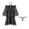 Lingerie Shorts Loose [AQURAD] Simple, Sexy, Babydoll, Shirt-Style, Off-Shoulder, Pajamas, Nightwear, Set, Fit, Sheer, Cute, Women's (Black)