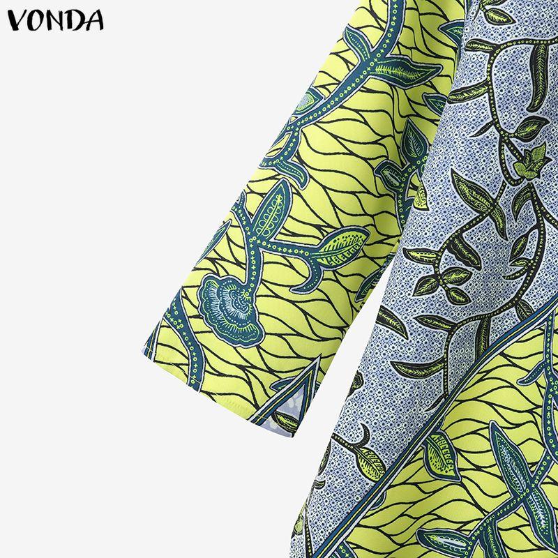 VONDA Oversized Women Long Sleeve Floral Print Tops and Straight Pants Bohemia Sets