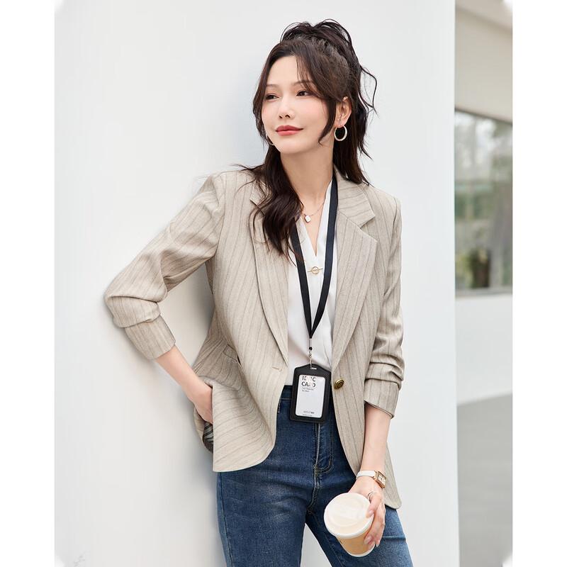 TERRE BLEUE Women's Striped Commuter Blazer