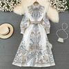 Fancy Shirtdress Vintage Court Style Elegant Lapel and Waist Tight Slim Looking Single Breasted Printing a Word Dress