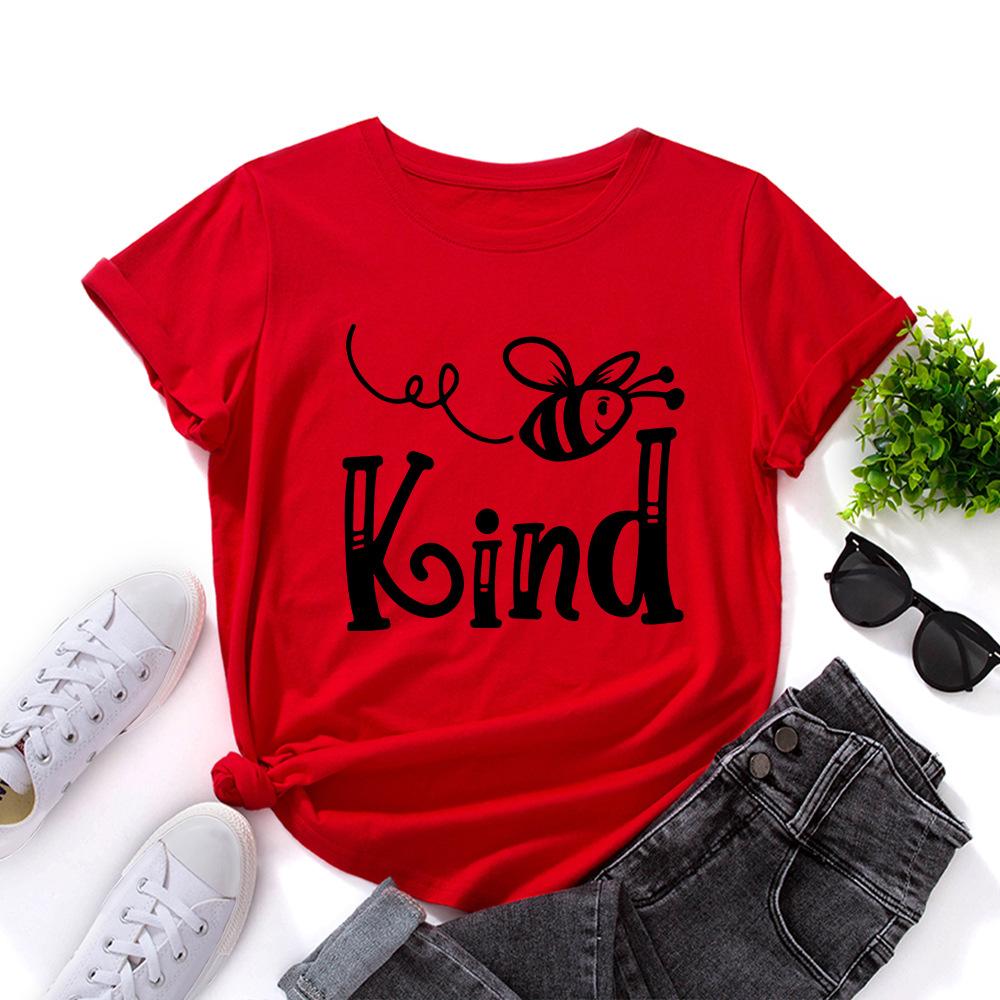 Bee Kind Pattern Cotton T-Shirt Short Sleeve Round Neck Women 2d Print Tops