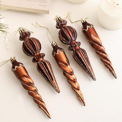 Nordic Asymmetrical Plastic Pendant with Flocked Adhesive Powder - Coffee Color Christmas Tree Ornament Set.