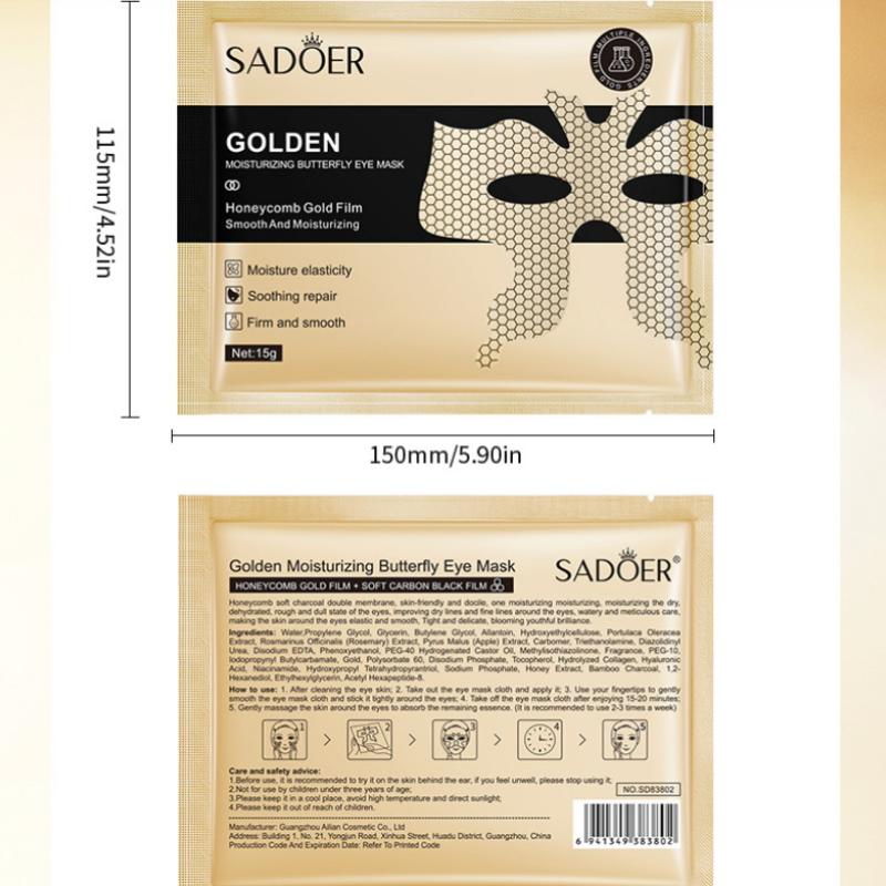 10Pcs Sadoer Peptide Golden Collagen Eye Mask Moisturizing Firming Smooth Anti Dark Circle Eye Patches Eyes Masks Skin Care