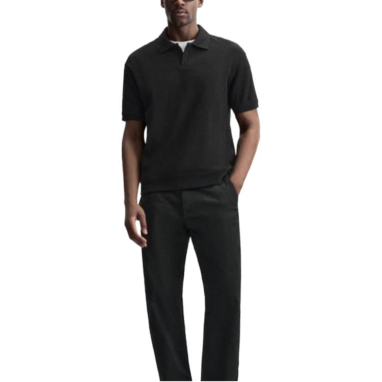 ZARA Polo Shirts Men's Black Lapel Moderate Straight Fit 0526460-800