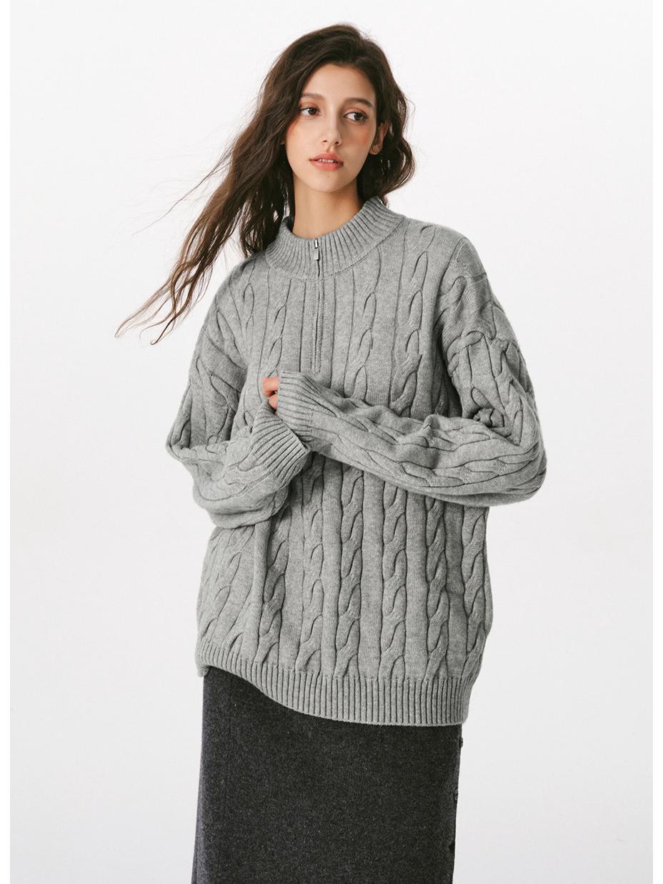 Минималистичный свитер Харадзюку с молнией и косами L