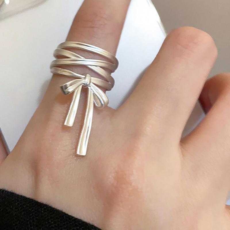 PANJBJ   CopperBowknot Ring for Women Love Heart Minimalism Sweet Romantic Adjustable Jewelry Gift Dropshipping