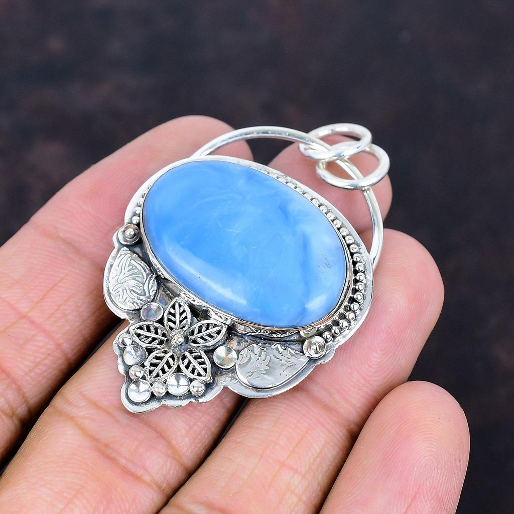 Pandantiv opal albastru Owyhee lucrat manual, pandantiv original cu piatră prețioasă, pandantiv din argint sterling 925, bijuterii antice, pandantiv delicat cu floare, cadouri de nuntă