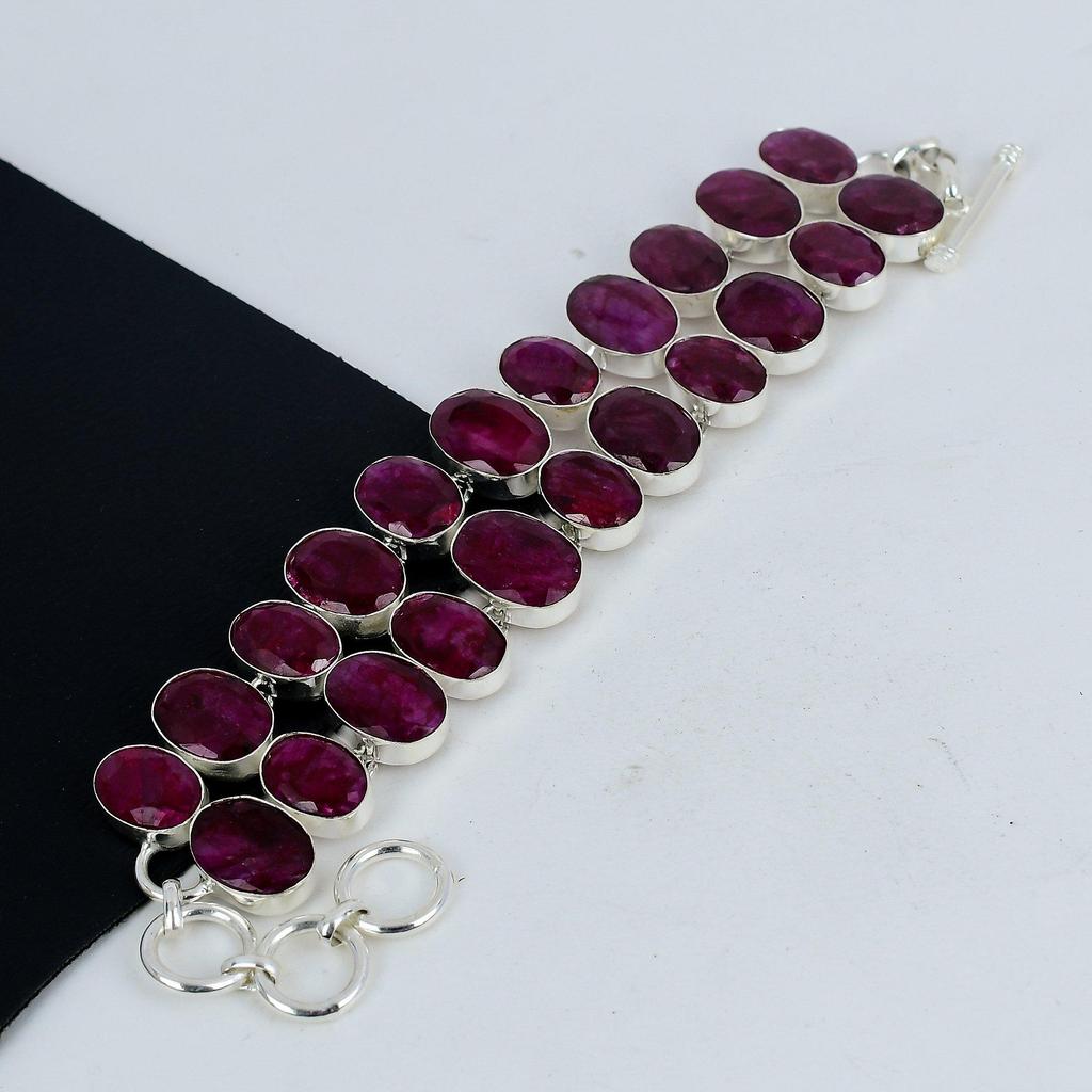 Dainty Kashmir Ruby Gemstone Handmade 925 Sterling Silver Bracelet, Kashmir Ruby Bracelet For Wife , Unisex Bracelet, Easter Gift