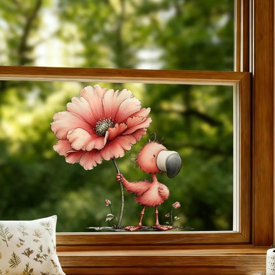 Cute Animal Window Cling Removable Cartoon Squirrel Raccoon Frog Panda Fox Glass Decals for Home Classroom Office Kids' Room Decor