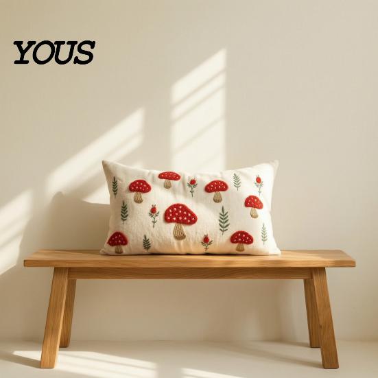 Autumn Theme Home Accents Embroidered Pillowcase, Mushroom Leaf Throw Pillow Cover, 18"x18" 20"x12" Seasonal Fall Cover Farmhouse for Sofa Bedroom