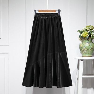 Winter Velvet and Thick Canary Skirt Women's Plus Size Slimming Fishtail Skirt Mid-length High-waisted A-line Skirt