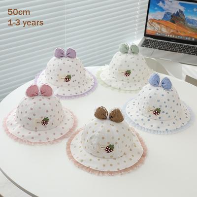 Baby Toddler Girl Fisherman Hat 50cm 1-3 Years  Spring Summer Thin Bow Sun Hat Princess Outdoor Cap UV Protection