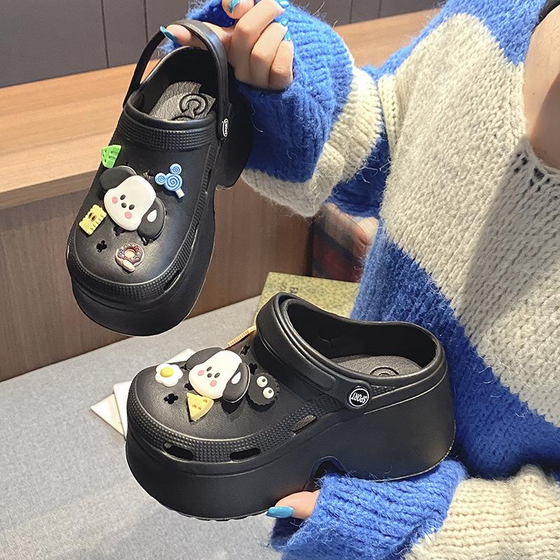 New hole shoes women's summer high heels wear thick soles non-slip beach bag head drag sandals women