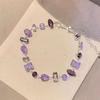Sparkling Colorful Zircon Crystal Bracelet for Women Polished Metal Chain Lightweight Wrist Jewelry for Casual Party Wear