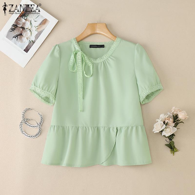 

ZANZEA Women Casual Splice Round Neck Summer Short Sleeve Blouse 5XL жовтий