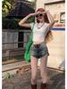 Women's High Waist Elastic Denim Shorts - Irregular Slanted Hem, Petite Fit, Casual Versatile Summer Hot Pants