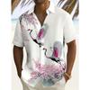 2026 New Men's Short Sleeve Outdoor Button Shirt 3D Peach Blossom Ink Painting Print Casual Outing Vacations Summer Man Clothes