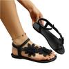 Women's Summer Flat Sandals Slip On Toe Loop Elastic Band Casual Outdoor Beach Footwear with Floral Applique Design