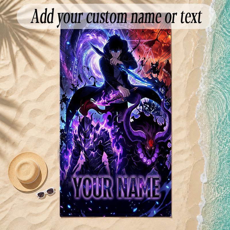 Beach TowelSolo Leveling Custom Name Text Personalized Soft Towel for Beach Pool Indoor Home Decor Gift