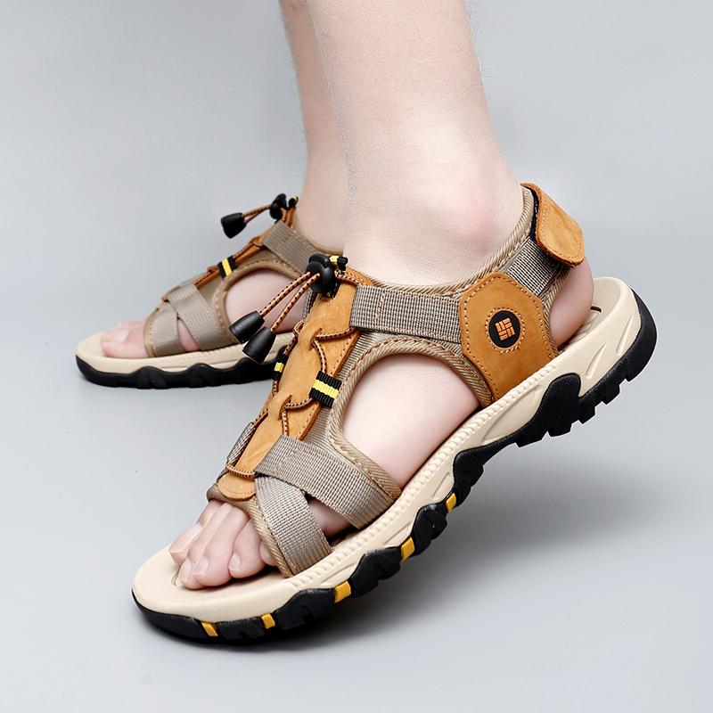 Leather Men Water Beach Sandals Summer Outdoor Casual Closed Toe Sports Sandals Non-slip Soft Hiking Wading Sneakers