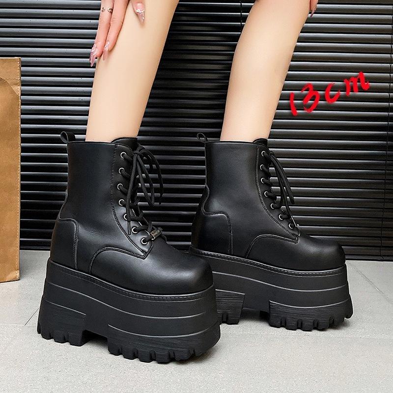 Fashion Cosplay Platform Boots Women'S Chunky Sole Height Increasing Boots Waterproof Leather Gothic Short Boots For Big Size