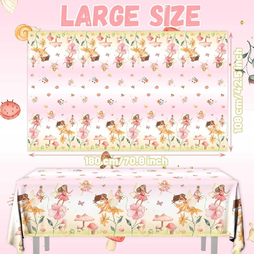 3pcs Fairy Party Tablecloth Decorations Fairy Birthday Party Supplies Table Cover Floral Flower Fairies Enchanted Wonderland Forest Garden Disposable