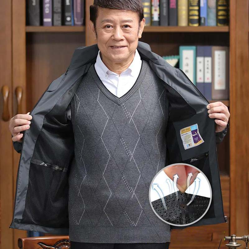 Chaqueta de otoño e invierno para hombre de mediana edad, chaqueta informal, chaqueta con capucha