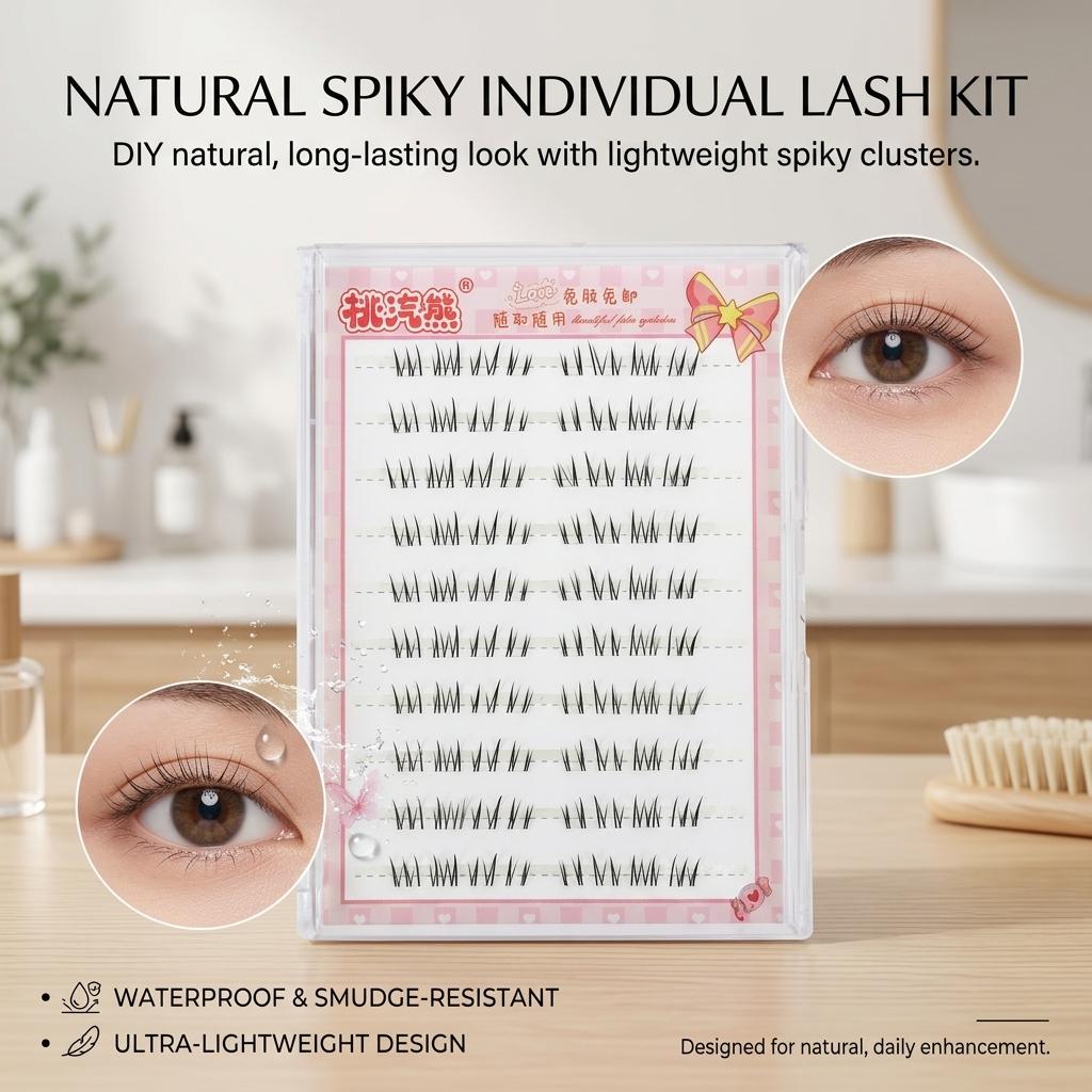 No Glue Natural False Eyelashes Upper Lower Universal HD Camera Ready Black Fiber Lashes
