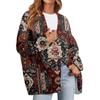 Women's Fashion Long Sleeve Print V-Neck Button Loose Cardigan Top