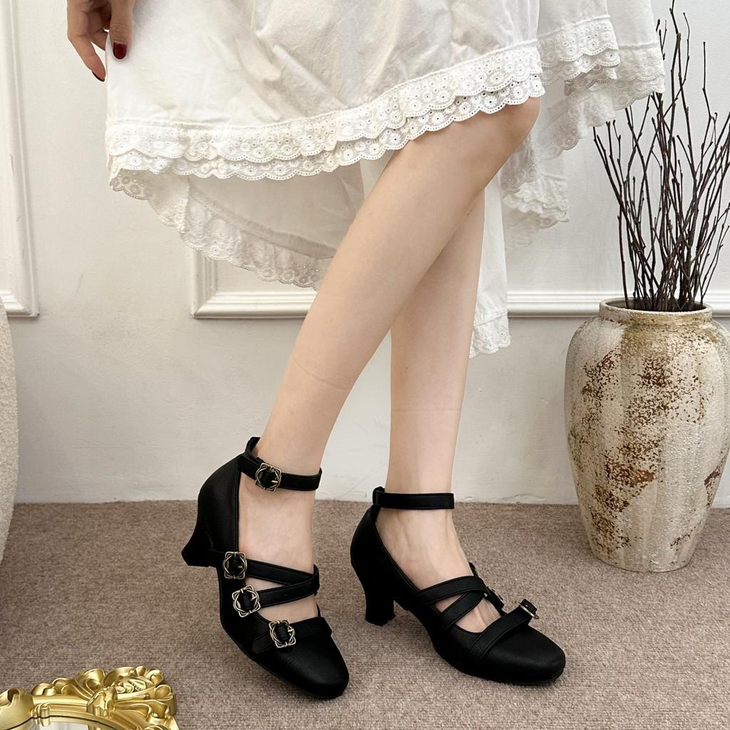Retro Black French Thick Heel Light Mouth Single Shoes Women's 2025 New Autumn Skirt Versatile Height Increase Mary Jane Shoes