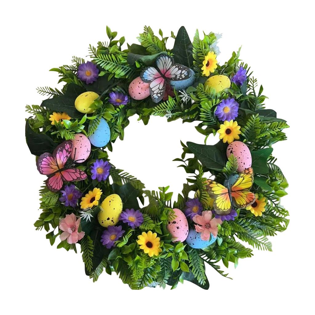 Easter Decor Wreath - Artificial Foliage, Blooms & Egg Accents | Festive Door/Wall/Porch Ornament For Home & Easter Parties | Reusable Spring Holid