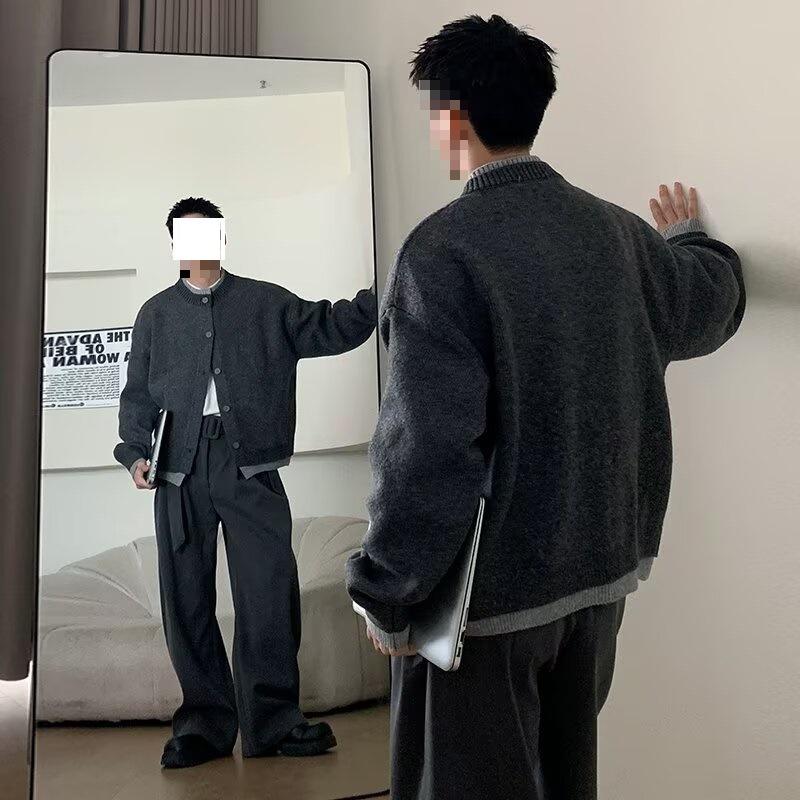 

Cross-Season Men s Knit Sweater - Versatile Fake Two-Piece Cardigan, Spring & Autumn, Round Neck, Korean Style, Lazy Literary Top. XL сірий колір