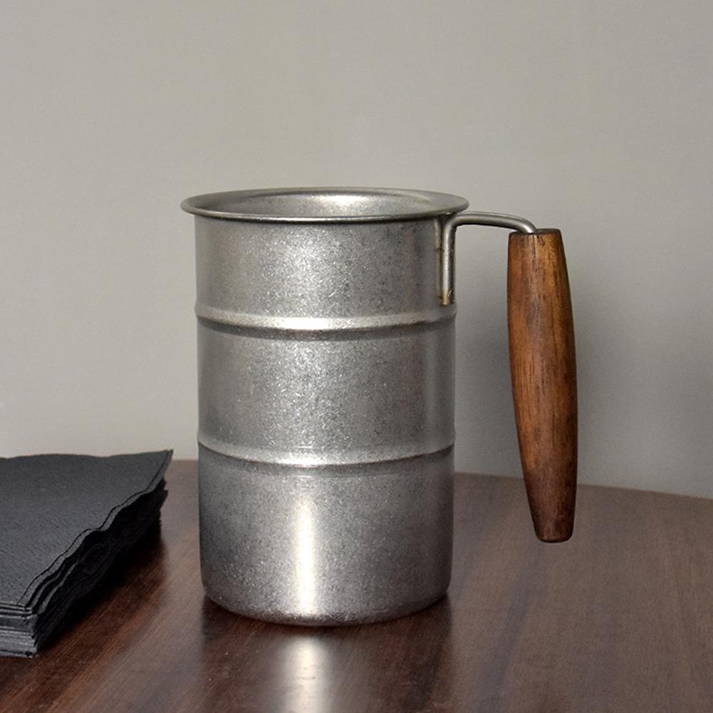 Vintage Industrial Style Beer Mug With Wooden Handle Large Capacity 304 Stainless Steel Camping Mug Beer Cup Drinking Cup 201-300ml