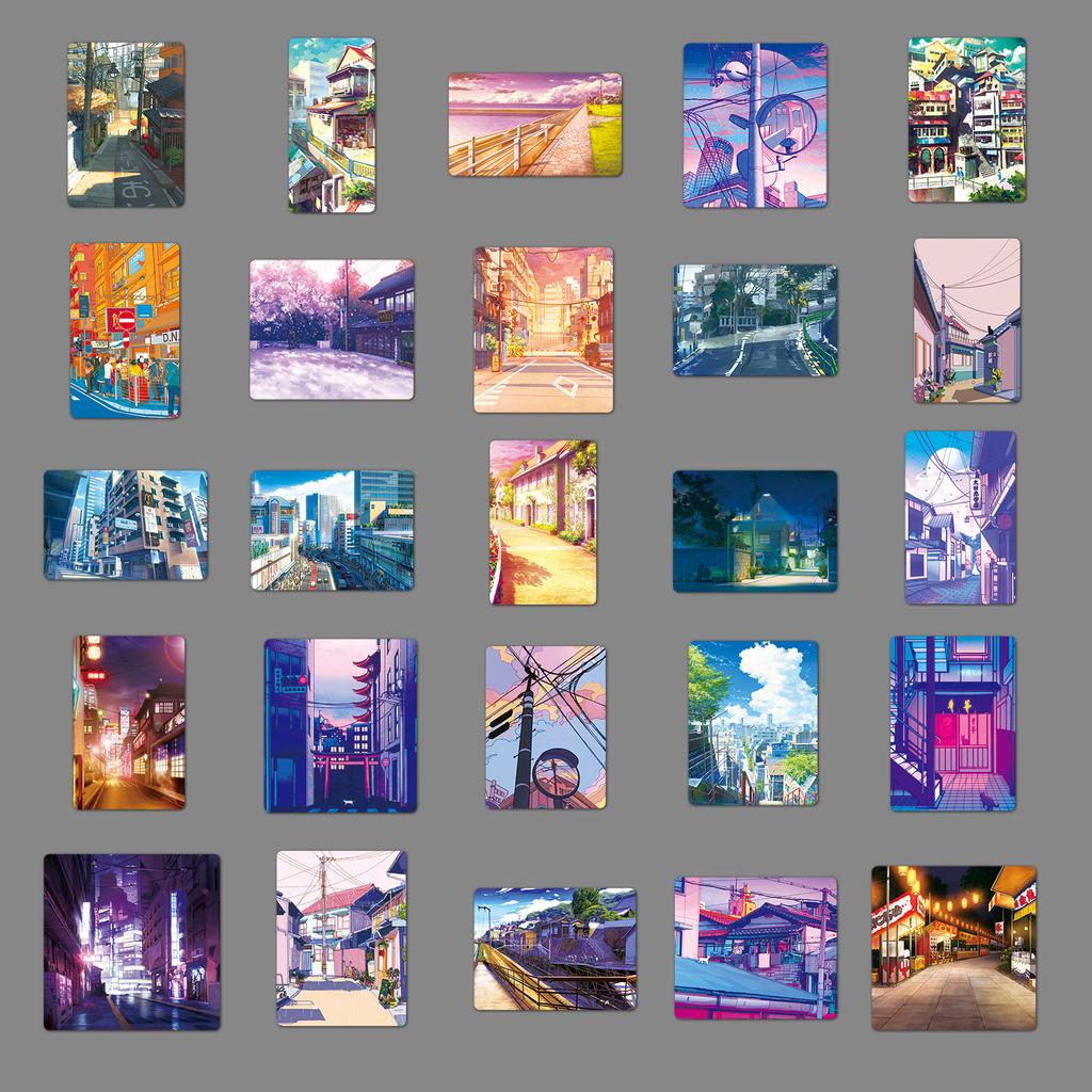 50 Japanese Comic Street Scene Graffiti Personalized Small and Fresh Decorative Skateboard Mobile Phone Case Suitcase Stickers Waterproof