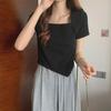 2025 Summer Women's Square Neck Irregular Sleeve Slim Fit Hyuna Style Top