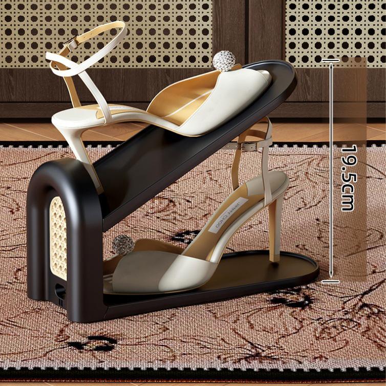 Retro-Style Rattan Double-Layer Adjustable Shoe Rack and Cabinet