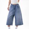 ICH MODE Women's Loose Fit Workwear Cropped Denim Jeans