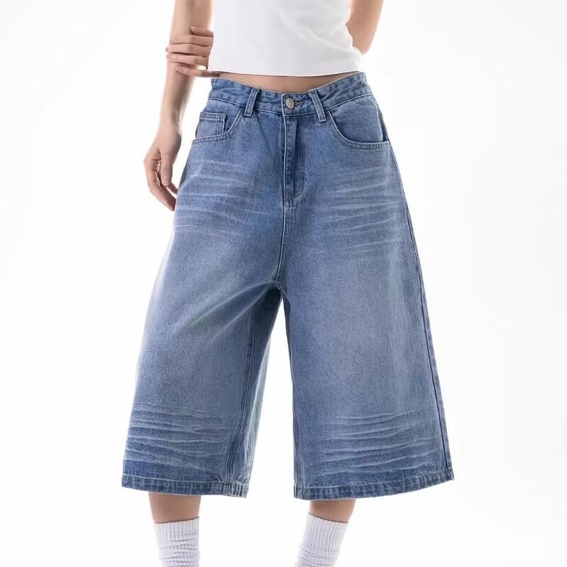 ICH MODE Women's Loose Fit Workwear Cropped Denim Jeans