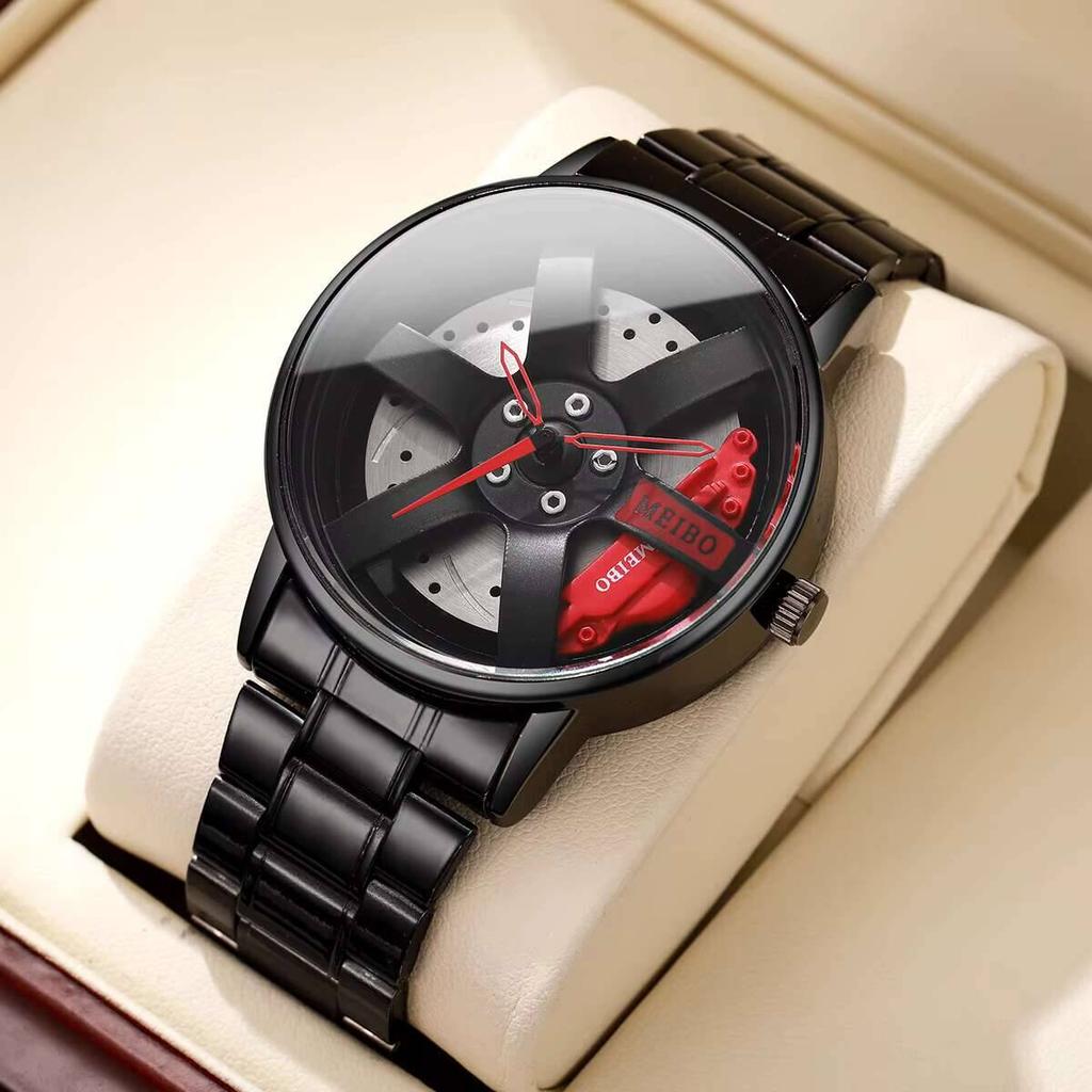 Fashion Men Business Watches 3d Car Wheel Dial Men Sports Watch Stainless Steel Band Wristwatch Reloj Hombre