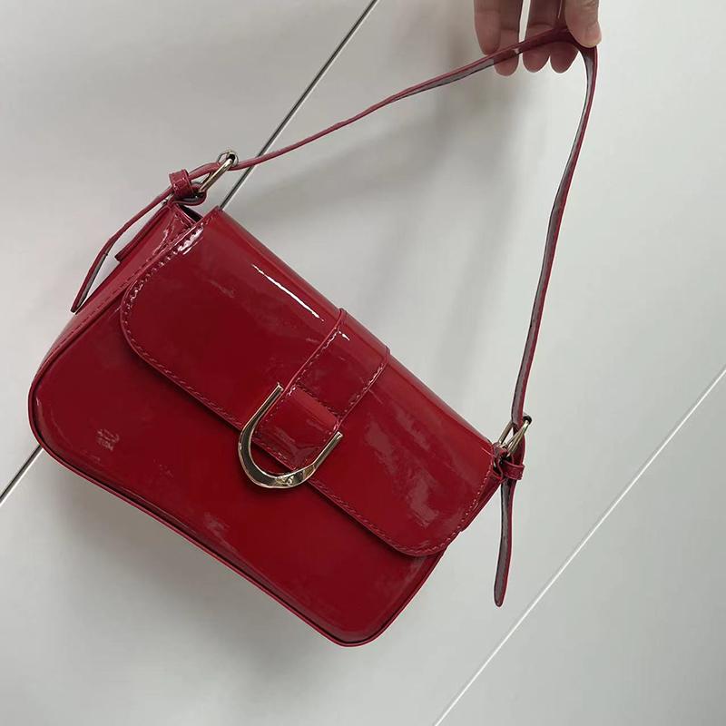 Burgundy Glossy Shoulder Bag for Women New Vintage Hasp Design Soft Leather Handbags Ladies Fashion Crossbody Bags