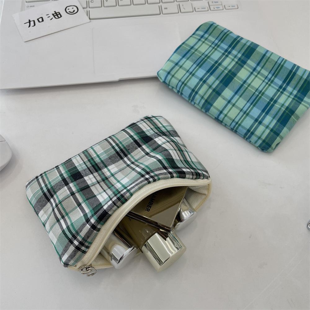 54184 Plaid Change Bag Retro Money Bag Women's Portable Lipstick Air Cushion Storage Bag Key Sundries Storage