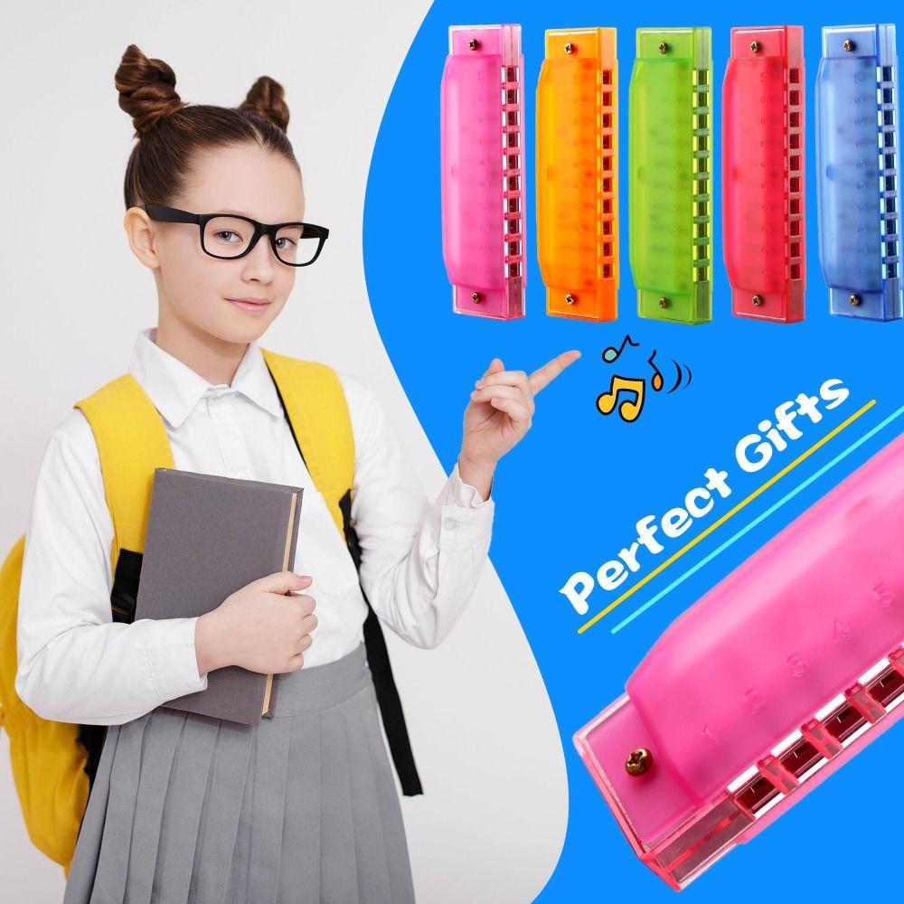 Bright Color 10 Hole Harmonica Translucent Mouth Organ Diatonic Harmonica  Young Learners