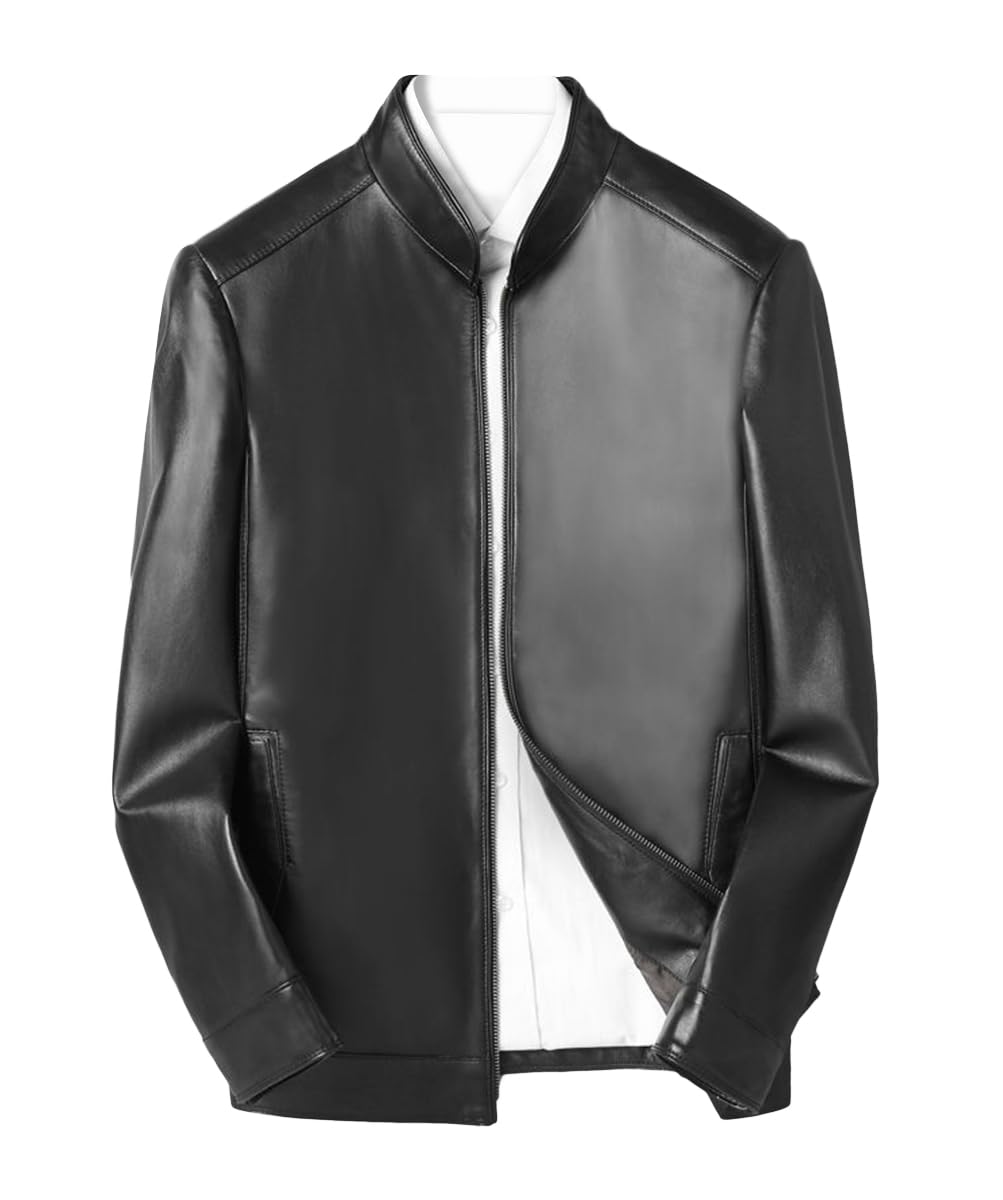 JINLUN Leather Genuine Single Lambskin Men s Jacket, Rider s Jacket, Leather, Rider s Jacket, Leather, Men s Outerwear, Fall/Winter чёрный