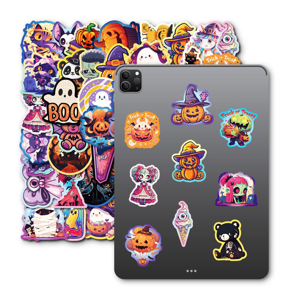 50 Cute and Funny Halloween Cartoon Stickers, Bat Ghost Party Hand Account Material Stickers